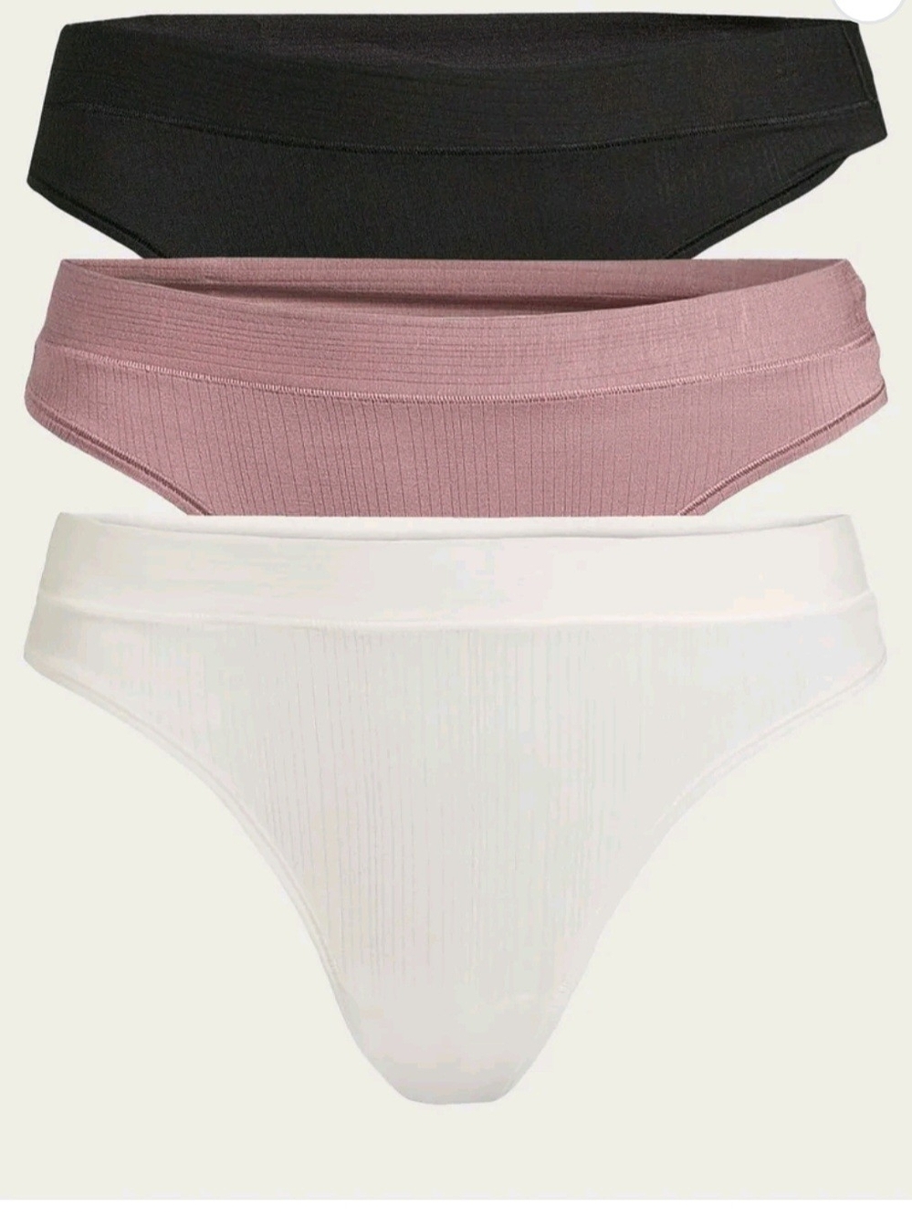 3-Pack Ribbed Bikini Briefs - Black, Mauve, White